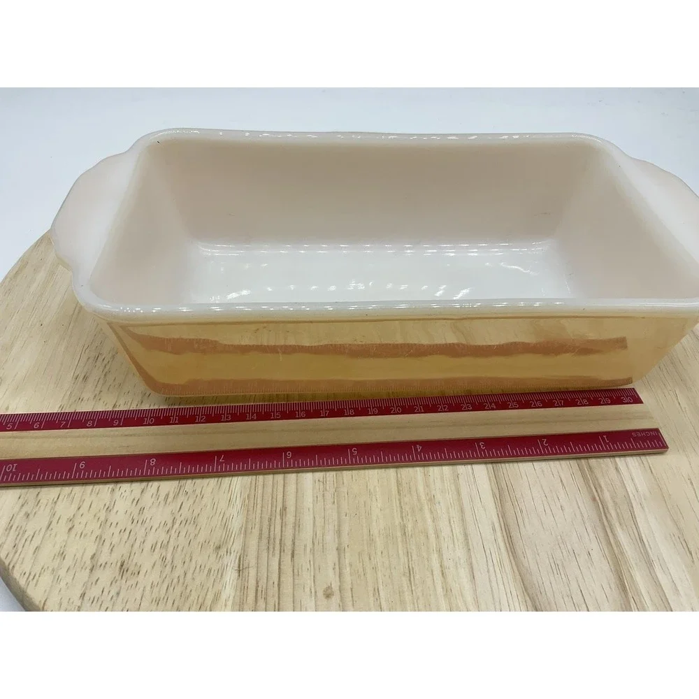 Vintage Fire-King Copper Tint Loaf Pan Milk Glass Baking Dish Oven Ware Made USA